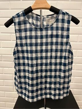 Current/Elliott Navy and White Gingham Sleeveless Tank